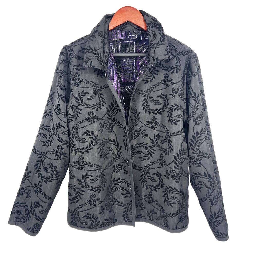 NEW Coldwater Creek REVERSIBLE Black Medium Sparkly Jacket Coat Blouse Shirt Top